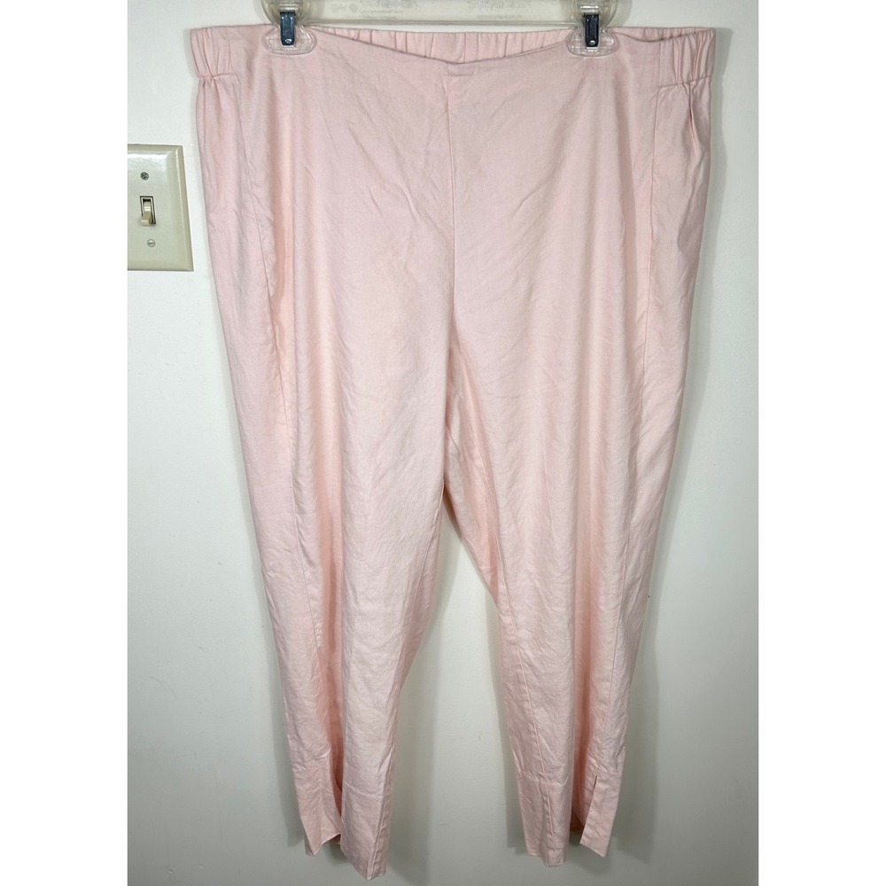 J. Jill Linen Stretch Pants Women L Pink Crop Ankle Slit Casual Pastel Pull On